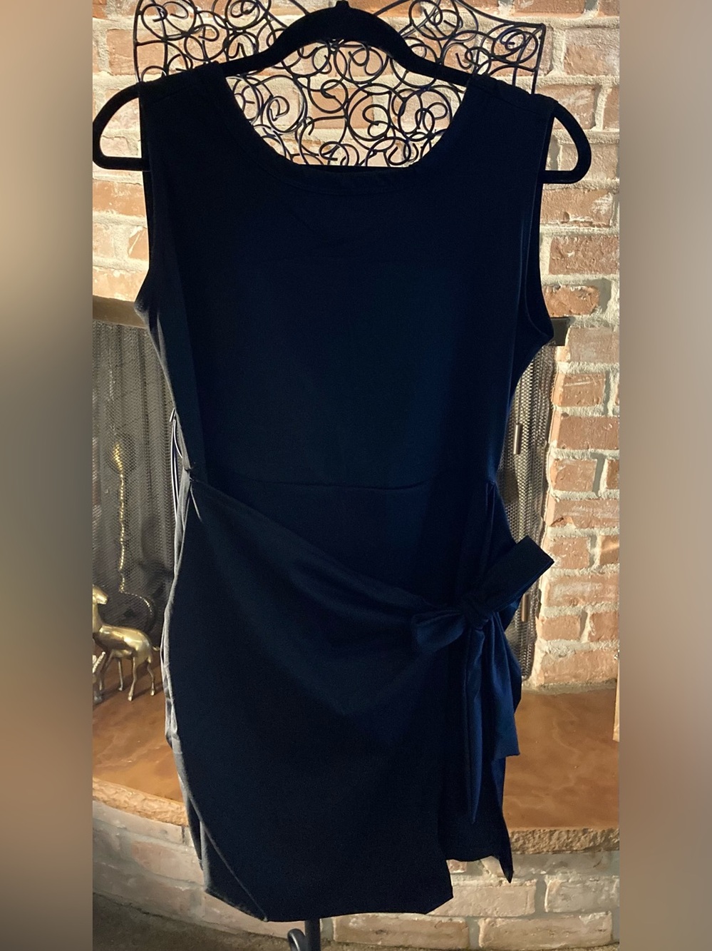 Scoop-Neck Black Skort Dress with Side Tie